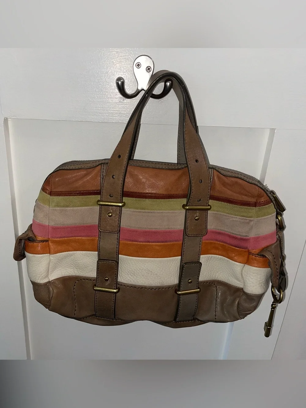 Y2K Fossil Leather Multicolor Handbag. Missing Shoulder Strap